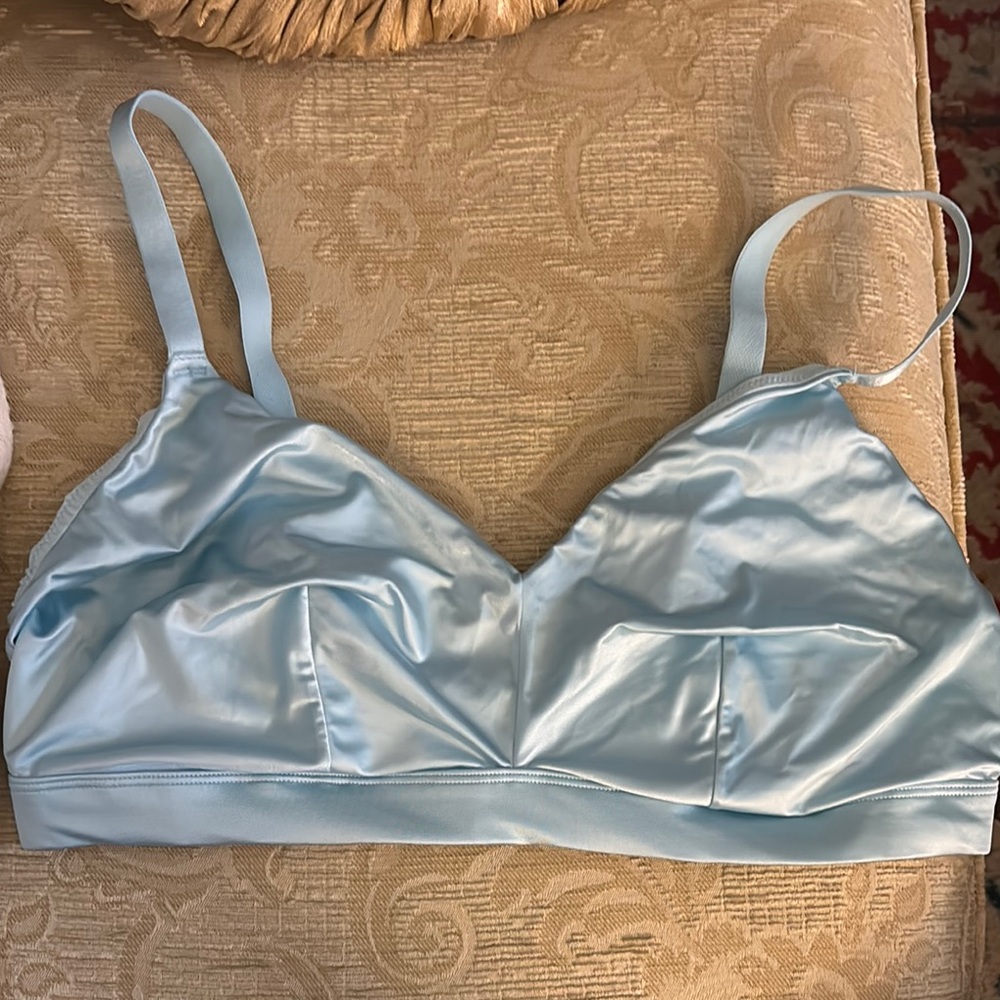 Auden Baby Blue Stretchy Satin Unlined Triangle Bralette XXL